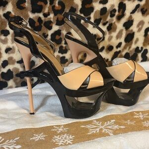 Wild Diva Black and Cream Strappy Heels